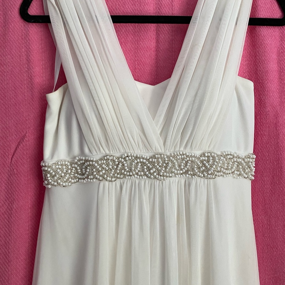 Greek Goddess Dress !! Off-white Full Length Gown with Sequins and Beads.